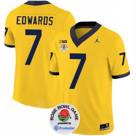 Men's Michigan Wolverines #7 Donovan Edwards 2023 F.U.S.E. Yellow Rose Bowl Stitched Jersey - Ujersey