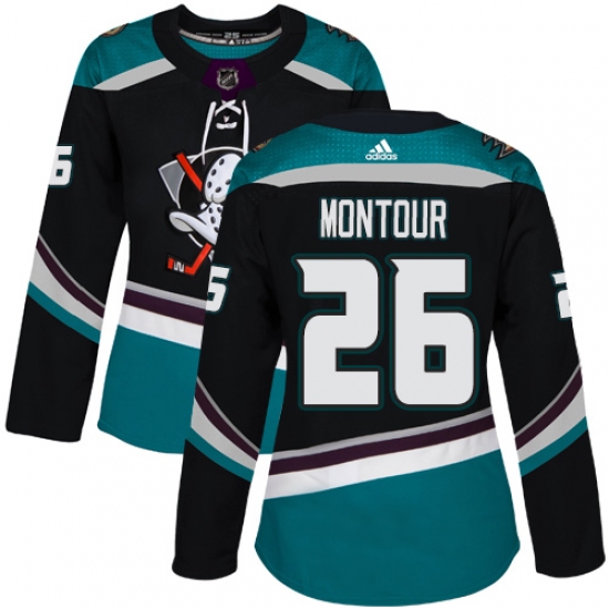 Women's Adidas Anaheim Ducks #26 Brandon Montour Authentic Black Teal Third NHL Jersey