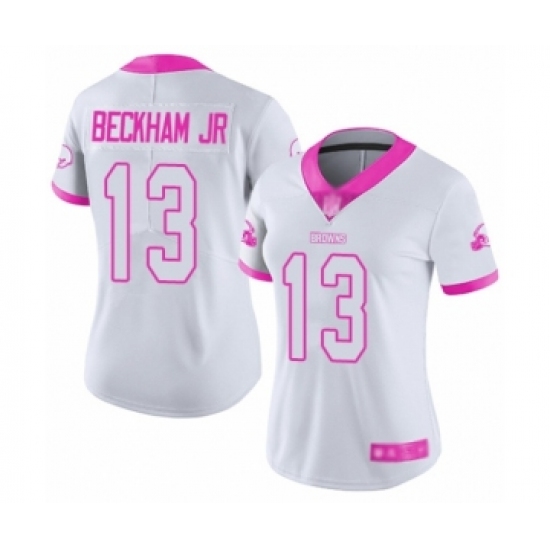 Women's Odell Beckham Jr. Limited White Pink Nike Jersey NFL Cleveland Browns #13 Rush Fashion - Ujersey