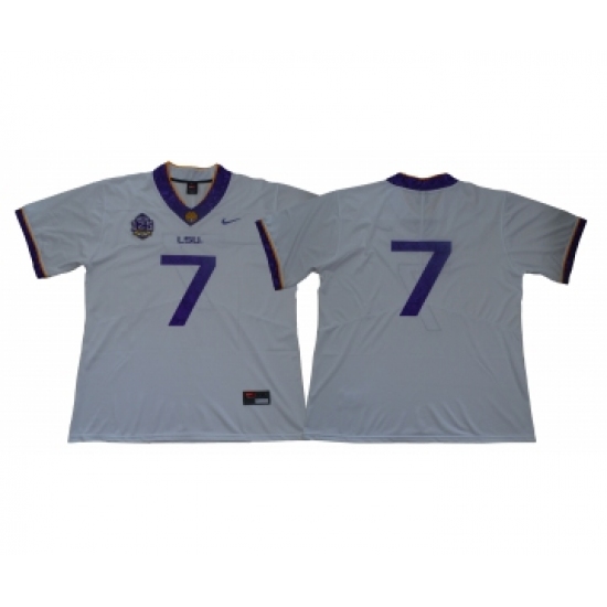 LSU Tigers #7 White 125 Sesons Nike College Football Jersey - Ujersey