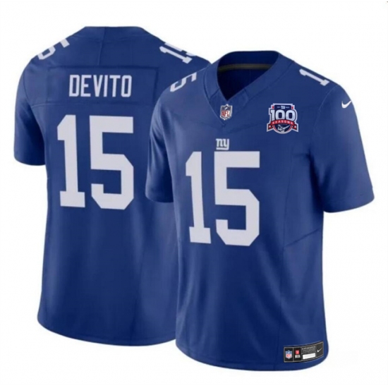 Men's New York Giants #15 Tommy DeVito Blue 2024 F.U.S.E. 100TH Season Vapor Untouchable Limited Stitched Jersey