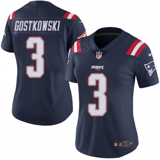 Women's Nike New England Patriots #3 Stephen Gostkowski Limited Navy Blue Rush Vapor Untouchable NFL Jersey - Ujersey
