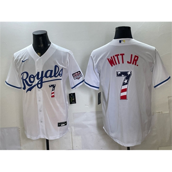 Men's Kansas City Royals #7 Bobby Witt Jr. White 250 Fourth of July Stitched Baseball Jersey - Ujersey