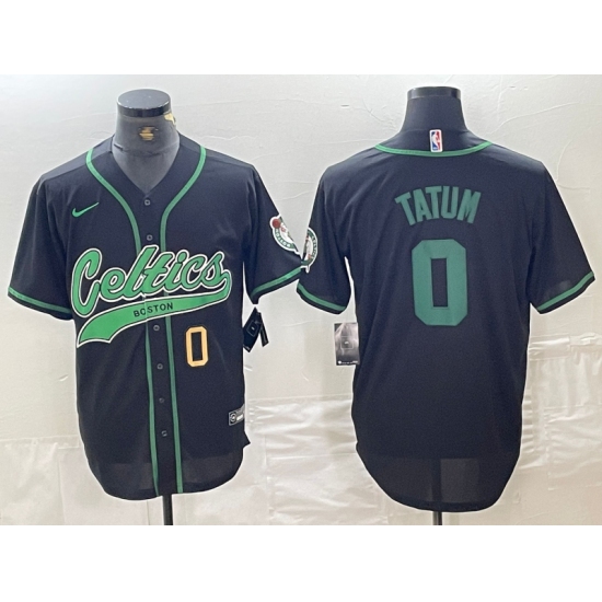 Men's Boston Celtics #0 Jayson Tatum Number Black Cool Base Stitched Baseball Jersey - Ujersey