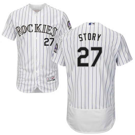 Men's Majestic Colorado Rockies #27 Trevor Story White Home Flex Base Authentic Collection MLB Jersey - Ujersey