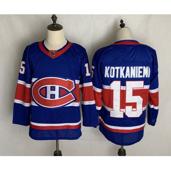 Men's Montreal Canadiens #15 Jesperi Kotkaniemi Authentic Blue Away Fanatics Jersey - Ujersey