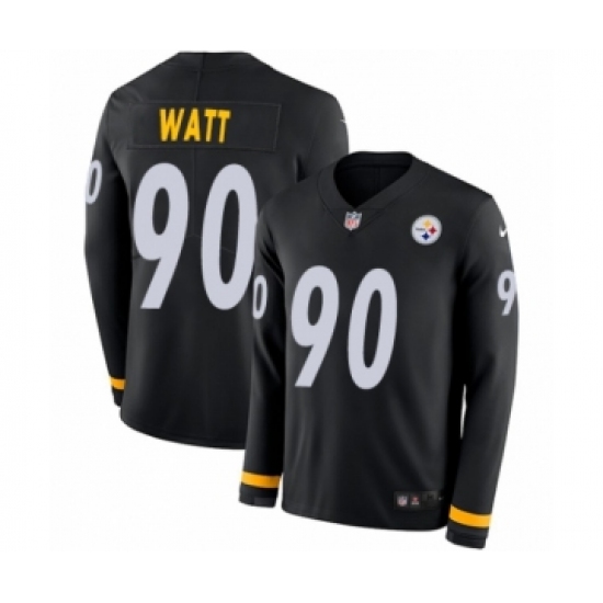 Youth Nike Pittsburgh Steelers #90 T. J. Watt Limited Black Therma Long Sleeve NFL Jersey - Ujersey