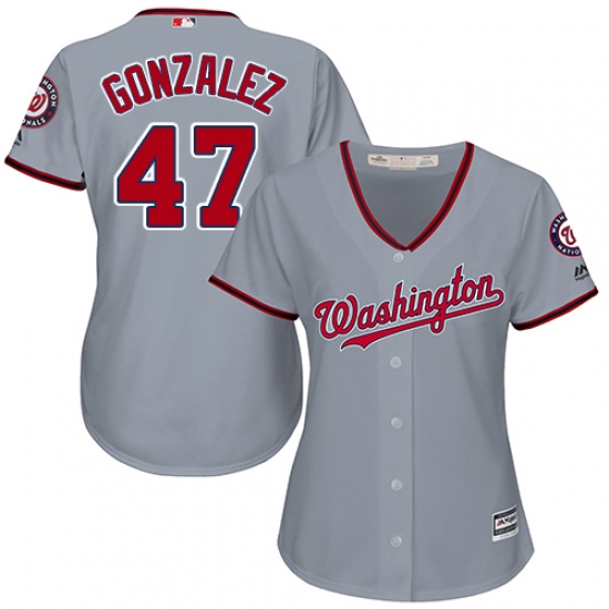 Women's Majestic Washington Nationals #47 Gio Gonzalez Authentic Grey Road Cool Base MLB Jersey - Ujersey