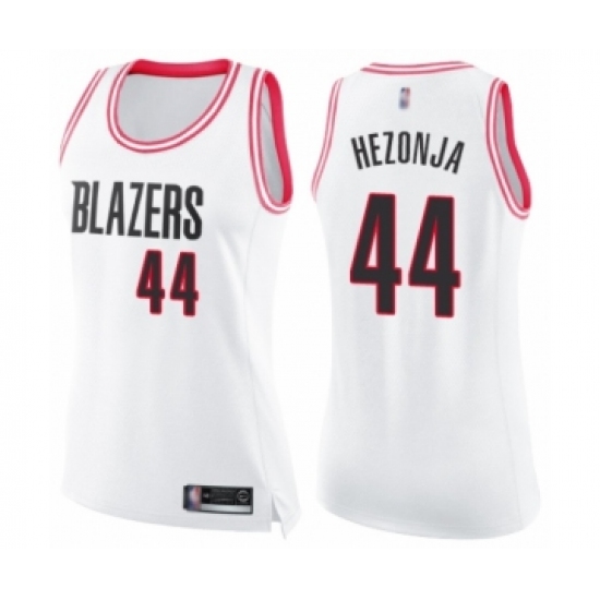 Women's Portland Trail Blazers #44 Mario Hezonja Swingman White Pink Fashion Basketball Jersey - Ujersey