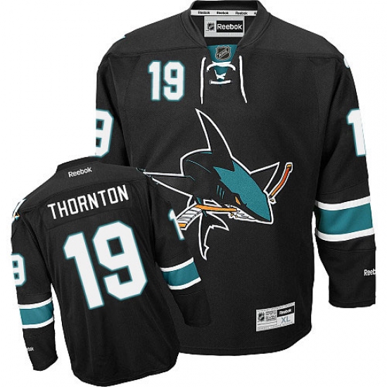 Men's Reebok San Jose Sharks #19 Joe Thornton Authentic Black Third NHL Jersey - Ujersey