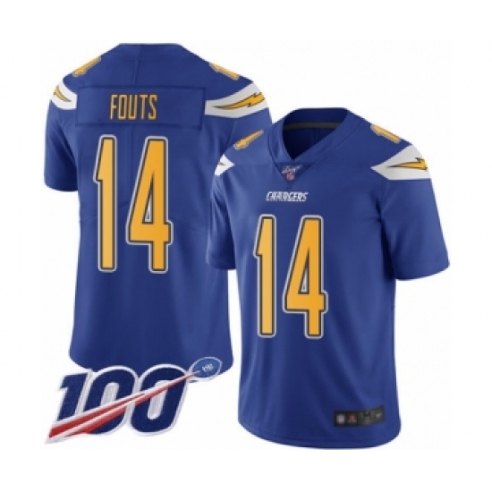 Men's Los Angeles Chargers #14 Dan Fouts Limited Electric Blue Rush Vapor Untouchable 100th Season Football Jersey - Ujersey