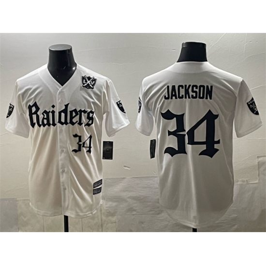 Men's Las Vegas Raiders #34 Bo Jackson White 'Gothic Sin City Shadows Edition' With 65th Anniversary Vapor Limited Stitched Baseball Jersey - Ujersey