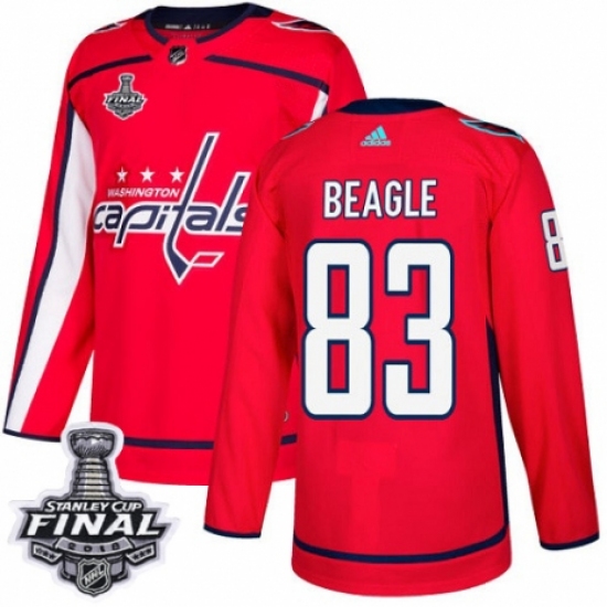 Men's Adidas Washington Capitals #83 Jay Beagle Authentic Red Home 2018 Stanley Cup Final NHL Jersey - Ujersey
