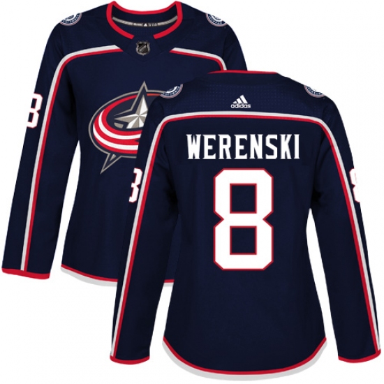 Women's Adidas Columbus Blue Jackets #8 Zach Werenski Authentic Navy Blue Home NHL Jersey - Ujersey