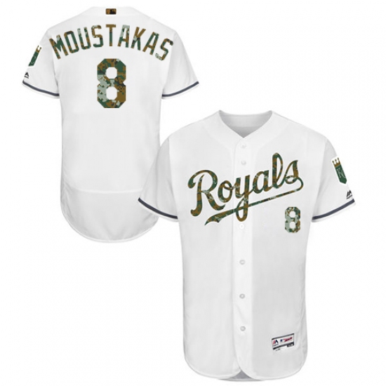 Men's Majestic Kansas City Royals #8 Mike Moustakas Authentic White 2016 Memorial Day Fashion Flex Base MLB Jersey - Ujersey