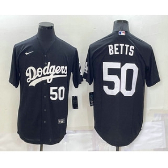 Men's Los Angeles Dodgers #50 Mookie Betts Number Black Turn Back The Clock Stitched Cool Base Jersey - Ujersey