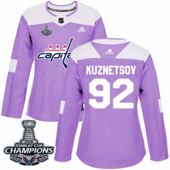 Women's Adidas Washington Capitals #92 Evgeny Kuznetsov Authentic Purple Fights Cancer Practice 2018 Stanley Cup Final Champions NHL Jersey - Ujersey