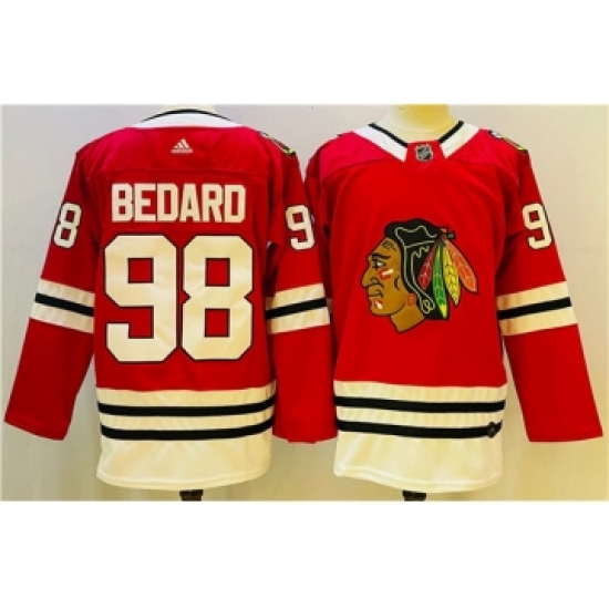 Men's Chicago Blackhawks #98 Connor Bedard Red Black Stitched Jersey - Ujersey