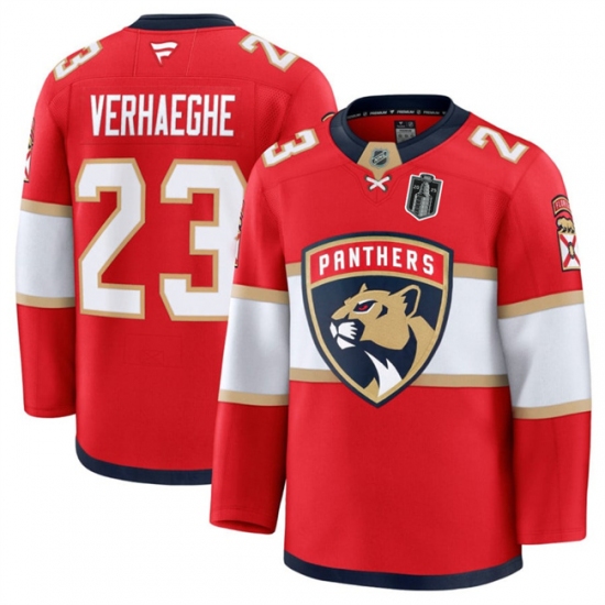 Men's Florida Panthers #23 Carter Verhaeghe Red 2025 Stanley Cup Final Stitched Hockey Jersey - Ujersey