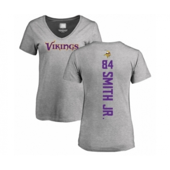 Football Women's Minnesota Vikings #84 Irv Smith Jr. Ash Backer V-Neck T-Shirt - Ujersey