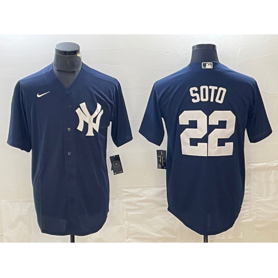 Men's New York Yankees #22 Juan Soto Name Navy Blue Cool Base Stitched Baseball Jersey - Ujersey