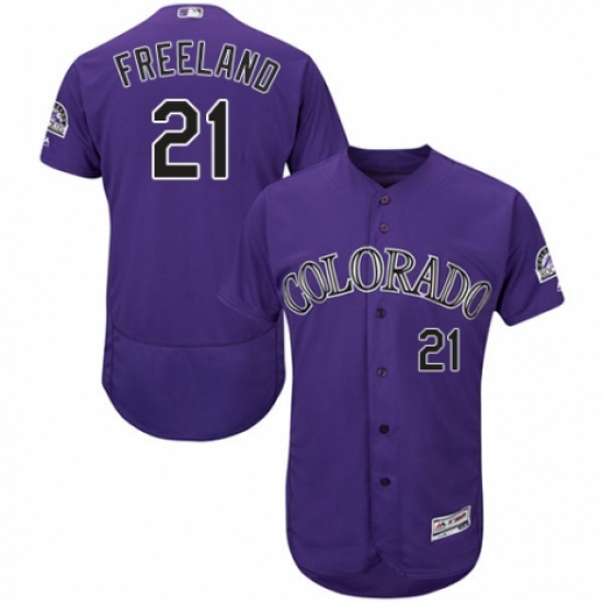 Men's Majestic Colorado Rockies #21 Kyle Freeland Purple Alternate Flex Base Authentic Collection MLB Jersey