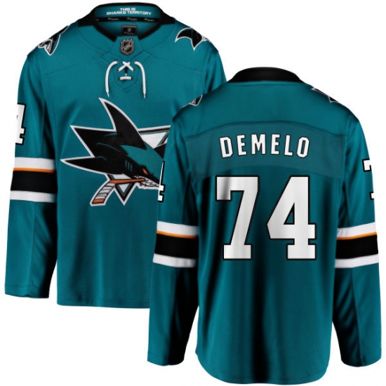 Men's San Jose Sharks #74 Dylan DeMelo Fanatics Branded Teal Green Home Breakaway NHL Jersey - Ujersey