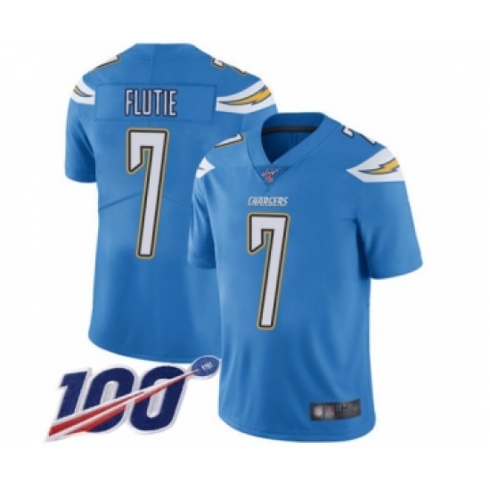 Men's Los Angeles Chargers #7 Doug Flutie Electric Blue Alternate Vapor Untouchable Limited Player 100th Season Football Jersey - Ujersey
