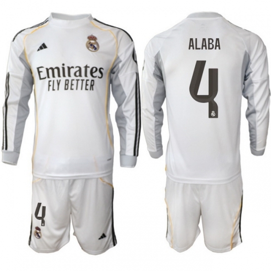 Men Real Madrid 2026 Soccer Jerseys White Long #4 ALABA