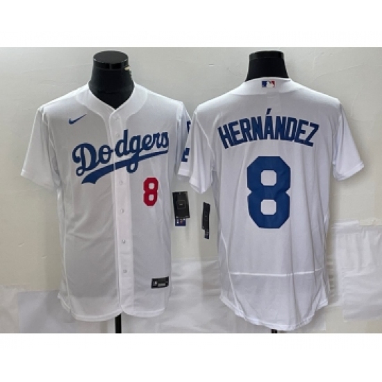 Men's Nike Los Angeles Dodgers #8 Kike Hernandez Number White Stitched Flex Base Jersey - Ujersey