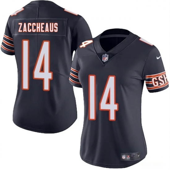 Women's Chicago Bears #14 Olamide Zaccheaus Navy 2025 Vapor Stitched Jersey(Run Small) - Ujersey