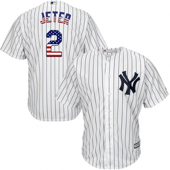 Men's Majestic New York Yankees #2 Derek Jeter Authentic White USA Flag Fashion MLB Jersey - Ujersey