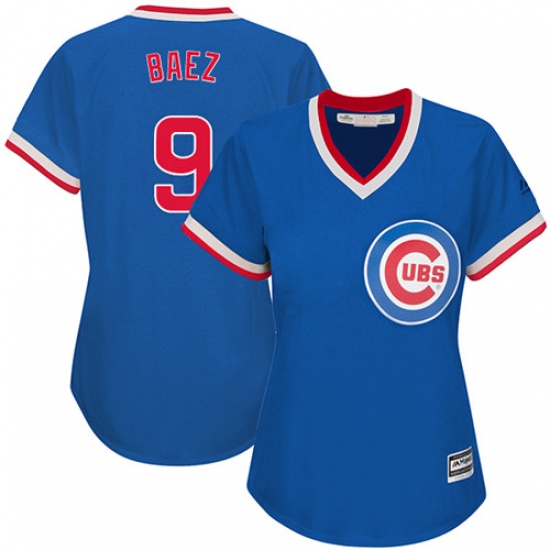 Women's Majestic Chicago Cubs #9 Javier Baez Authentic Royal Blue Cooperstown MLB Jersey - Ujersey