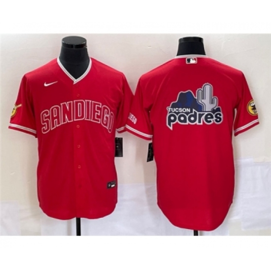 Men's San Diego Padres Red Team Big Logo Cool Base Stitched Baseball Jersey 1 - Ujersey