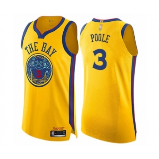 Men's Golden State Warriors #3 Jordan Poole Authentic Gold Basketball Jersey - City Edition - Ujersey