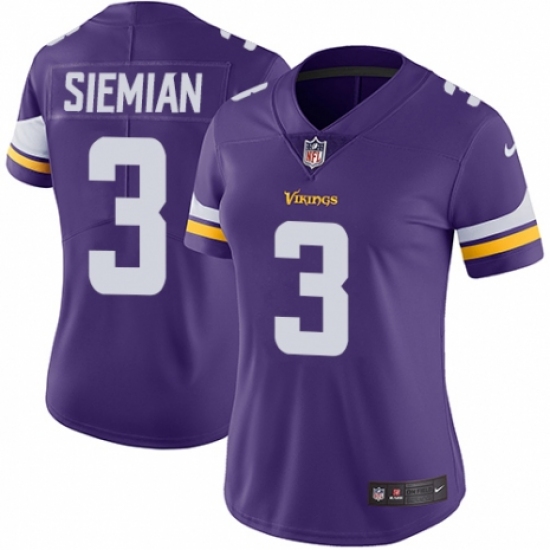 Women's Nike Minnesota Vikings #3 Trevor Siemian Purple Team Color Vapor Untouchable Limited Player NFL Jersey - Ujersey