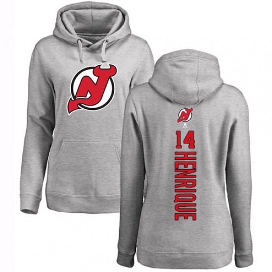 NHL Women's Adidas New Jersey Devils #14 Adam Henrique Ash Backer Pullover Hoodie - ujerseystore