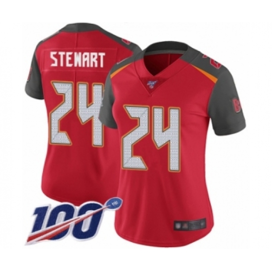 Women's Tampa Bay Buccaneers #24 Darian Stewart Red Team Color Vapor Untouchable Limited Player 100th Season Football Jersey - Ujersey