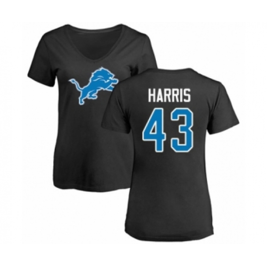 Football Women's Detroit Lions #43 Will Harris Black Name & Number Logo T-Shirt - Ujersey