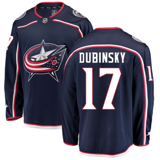 Youth Columbus Blue Jackets #17 Brandon Dubinsky Fanatics Branded Navy Blue Home Breakaway NHL Jersey
