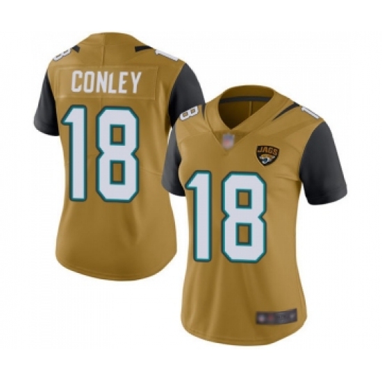 Women's Jacksonville Jaguars #18 Chris Conley Limited Gold Rush Vapor Untouchable Football Jersey - Ujersey