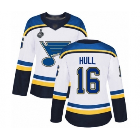 Women's St. Louis Blues #16 Brett Hull Authentic White Away 2019 Stanley Cup Final Bound Hockey Jersey - Ujersey