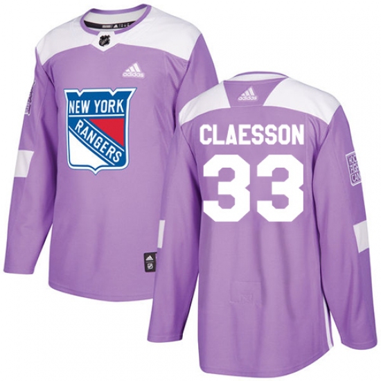 Men's Adidas New York Rangers #33 Fredrik Claesson Authentic Purple Fights Cancer Practice NHL Jersey - Ujersey