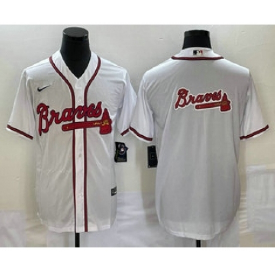 Men's Atlanta Braves White Team Big Logo Cool Base Stitched Baseball Jersey - Ujersey