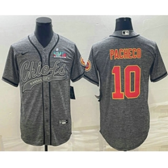Men's Kansas City Chiefs #10 Isiah Pacheco Grey With Super Bowl LVII Patch Cool Base Stitched Baseball Jersey - Ujersey