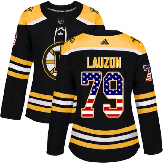 Women's Adidas Boston Bruins #79 Jeremy Lauzon Authentic Black USA Flag Fashion NHL Jersey - Ujersey