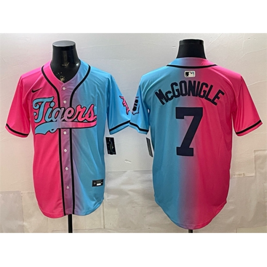 Men's Detroit Tigers #7 Kevin McGonigle Pink Blue Limited Stitched Baseball Jersey - Ujersey