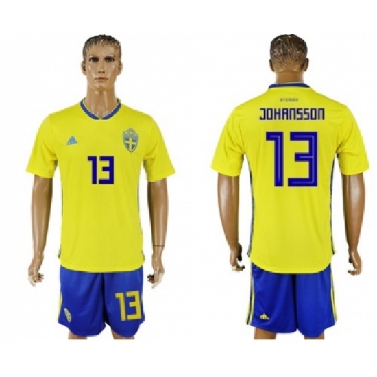 Sweden #13 Johansson Home Soccer Country Jersey