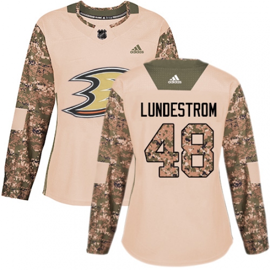 Women's Adidas Anaheim Ducks #48 Isac Lundestrom Authentic Camo Veterans Day Practice NHL Jersey