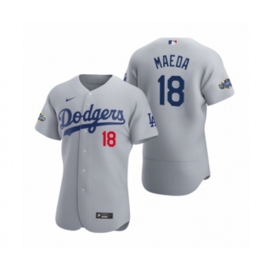 Men's Los Angeles Dodgers #18 Kenta Maeda 2020 Alternate Patch Gray Authentic Jersey - Ujersey